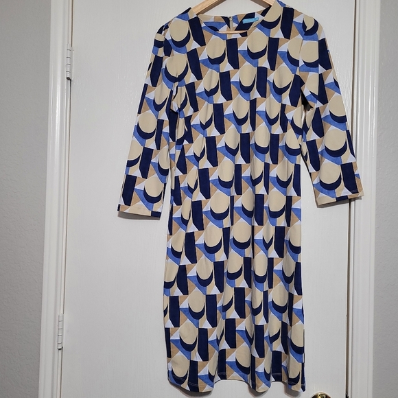 J McLaughlin Sophia Dress Size L Multicolor Slinky Jersey Sheath Catalina Cloth - Picture 2 of 5